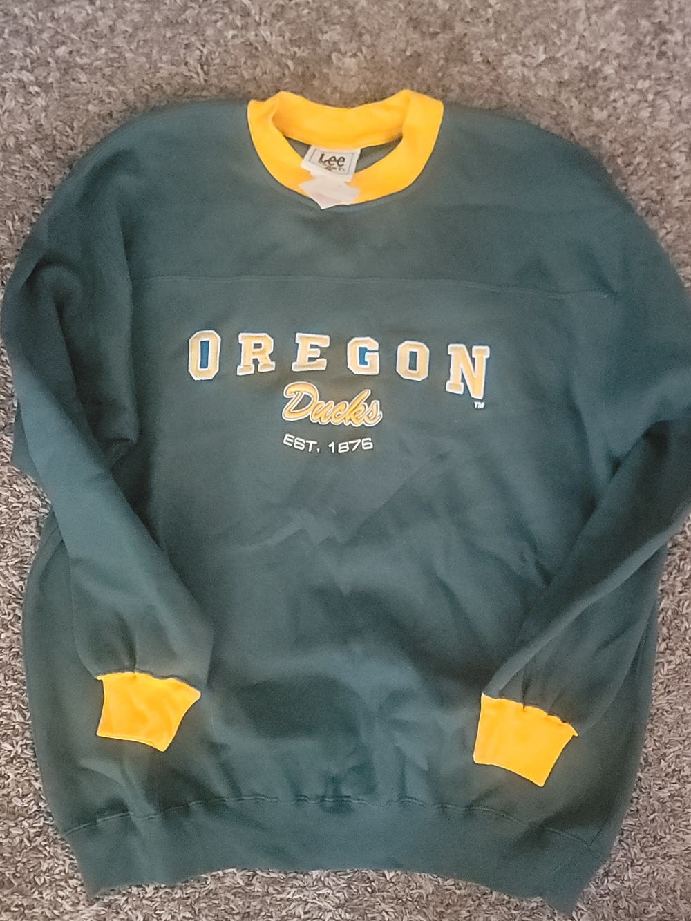 Lee Sport Green Crewneck with Yellow Trim and Oregon Logo